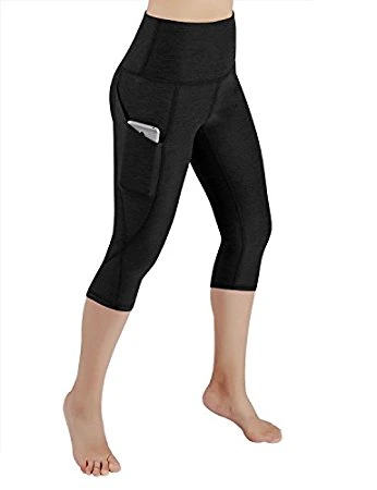*ODODOS High Waist Out Pocket Yoga Capris Pants Tummy Control Workout Running 4 Way Stretch Yoga Capris Leggings