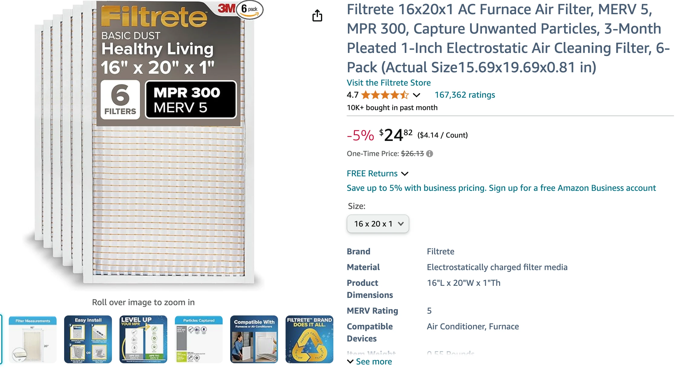 Air filters listing