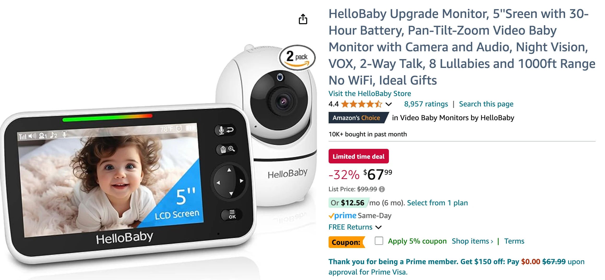 Baby camera listing