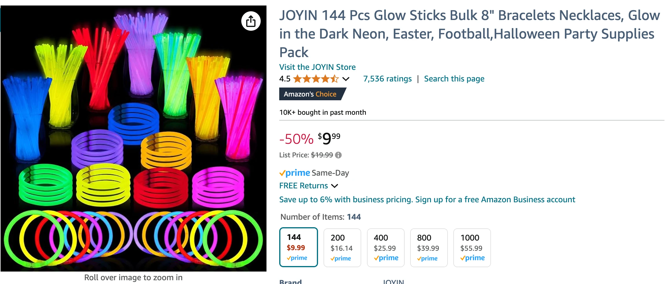 Glow sticks listing