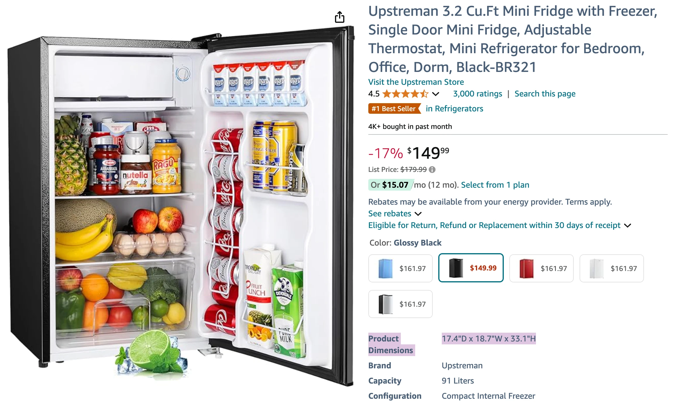 Mini fridge listing
