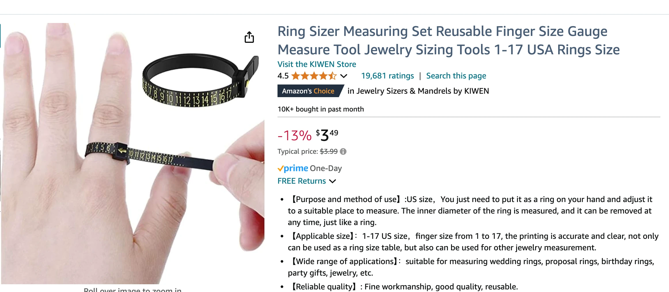 Ring sizer listing