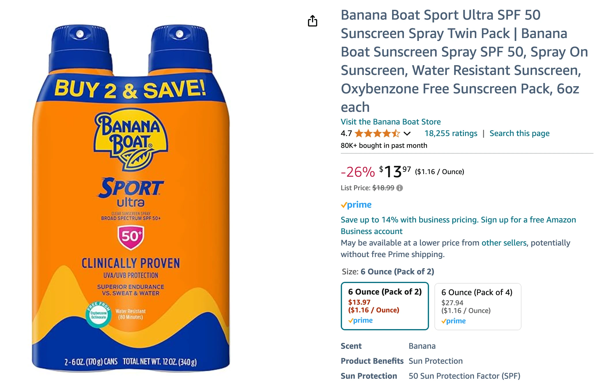 Sunscreen Amazon listing