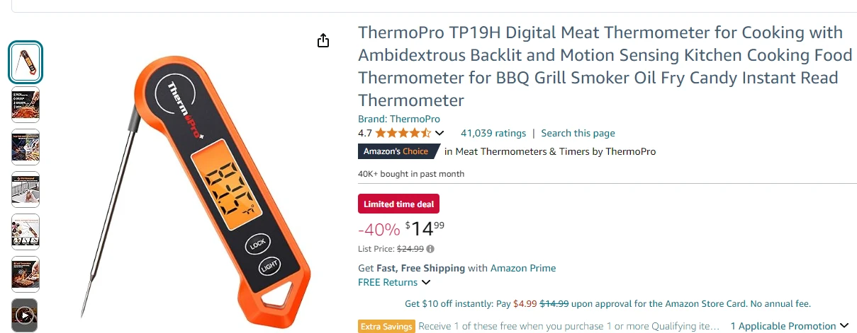 Amazon meat thermometer listing