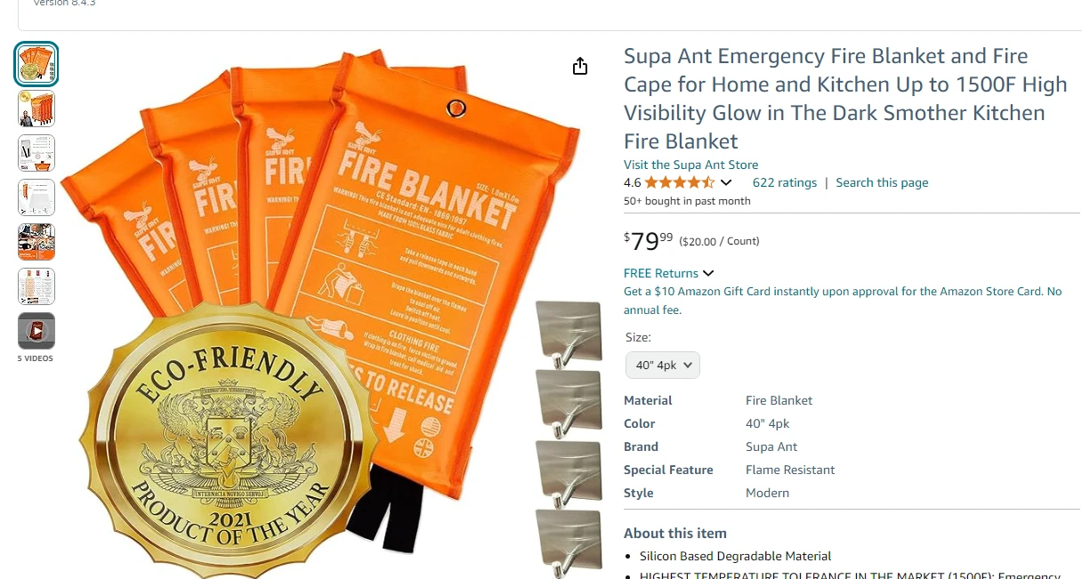 Emergency fire blanket listing