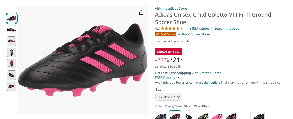 Soccer shoes listing