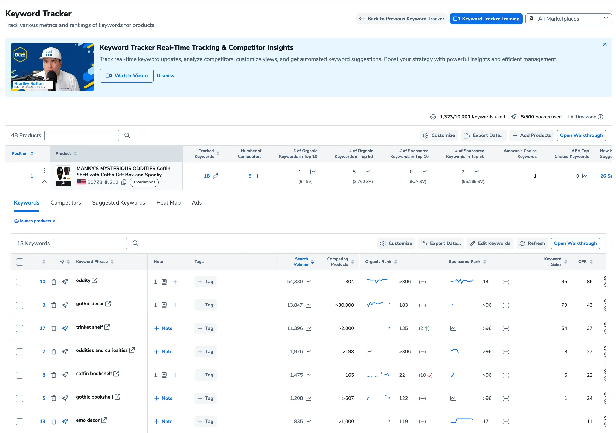 Helium 10 Keyword Tracker