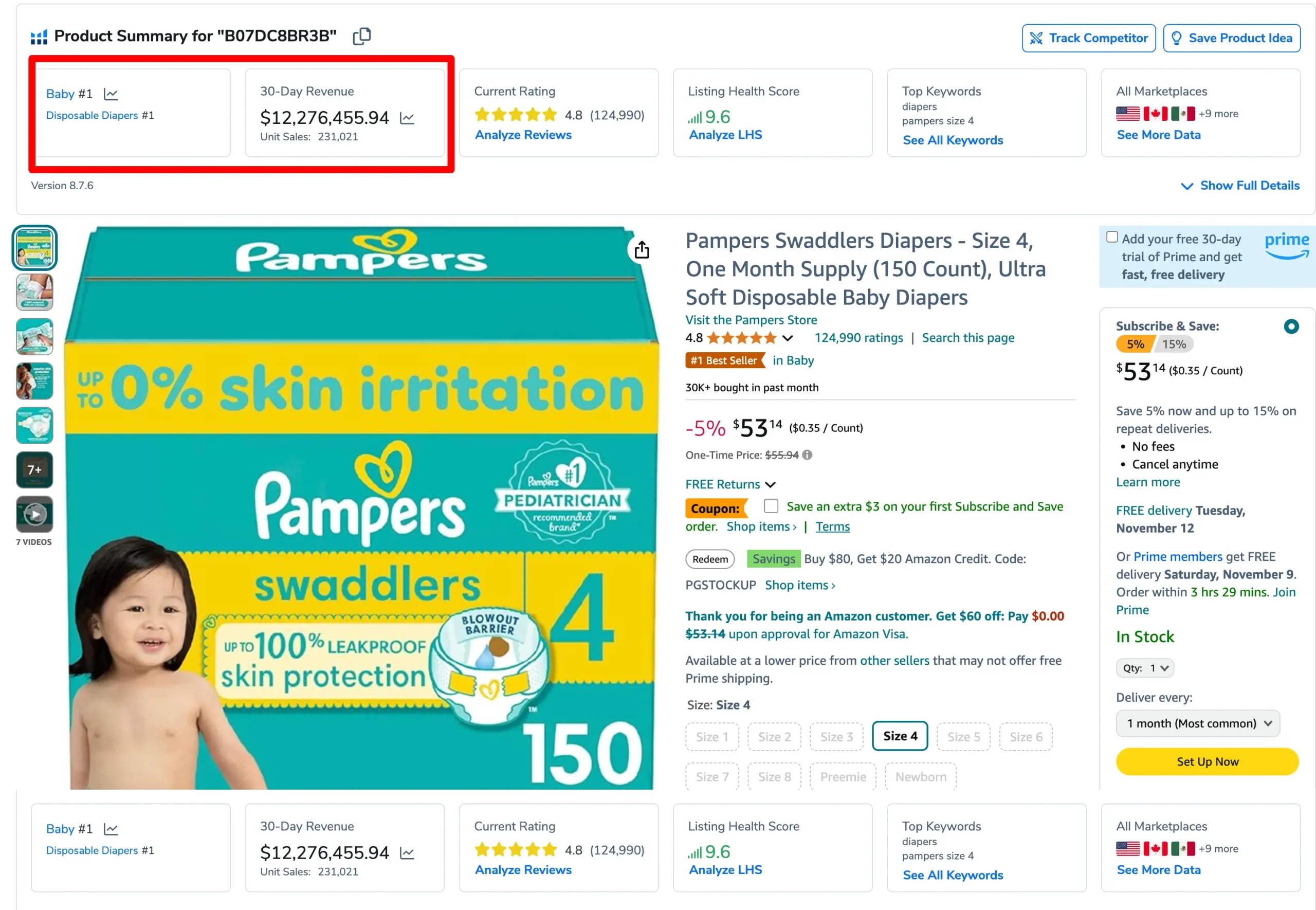 Amazon Product Summary for Pampers