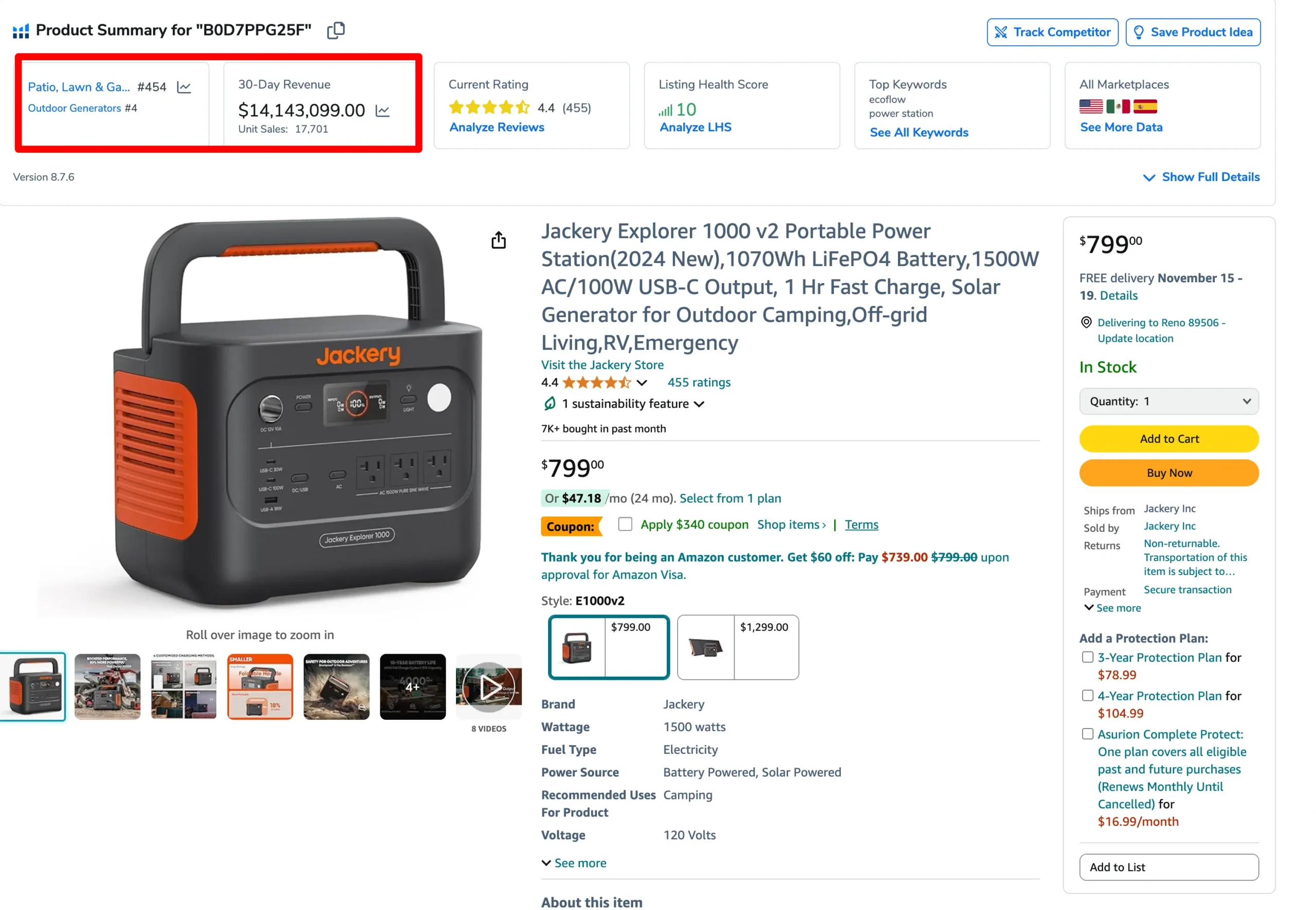 Amazon Product Summary for Jackery Portable Power Battery