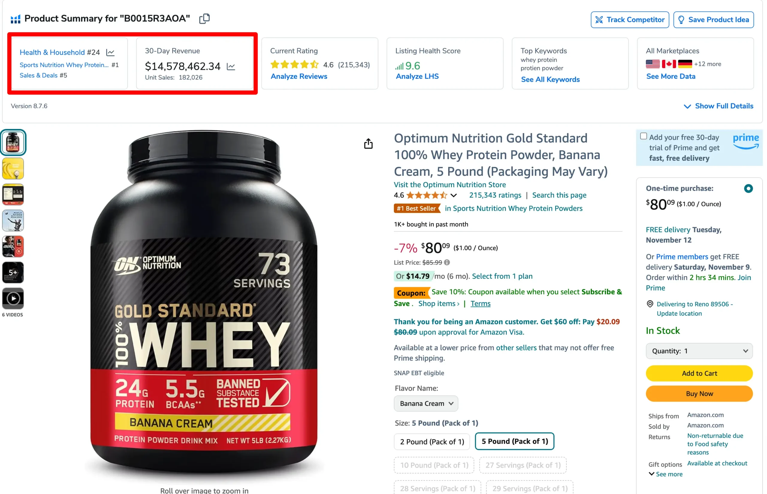 Amazon product summary for Whey Powder