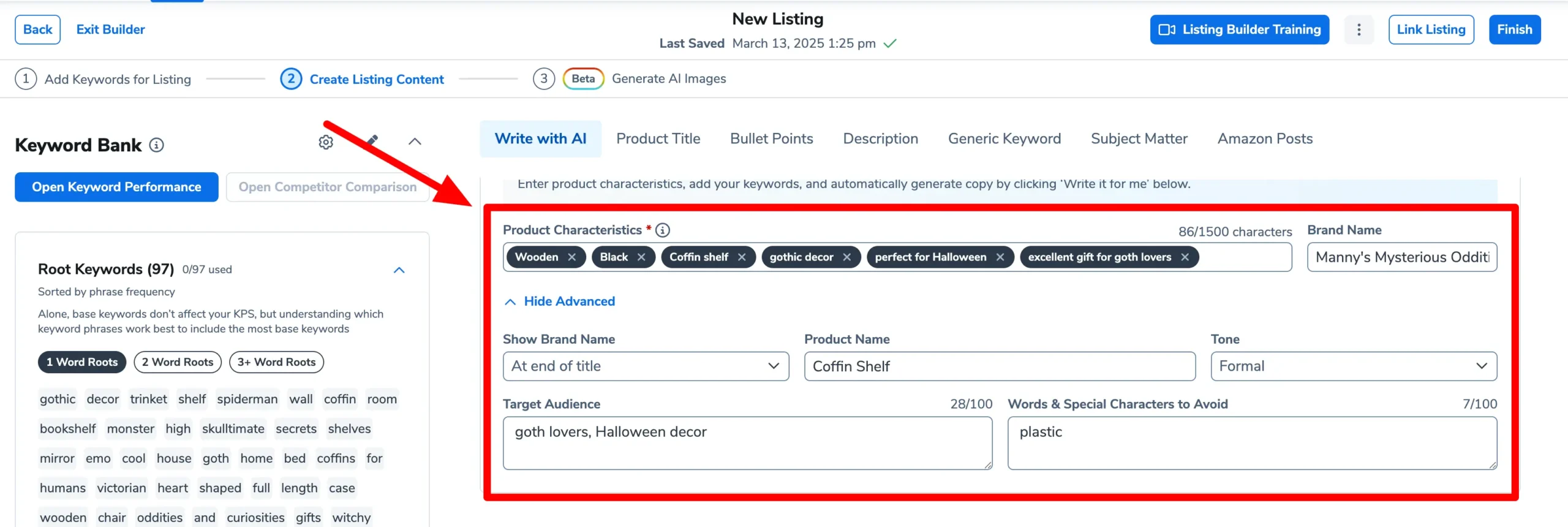 create an ai generated product listing